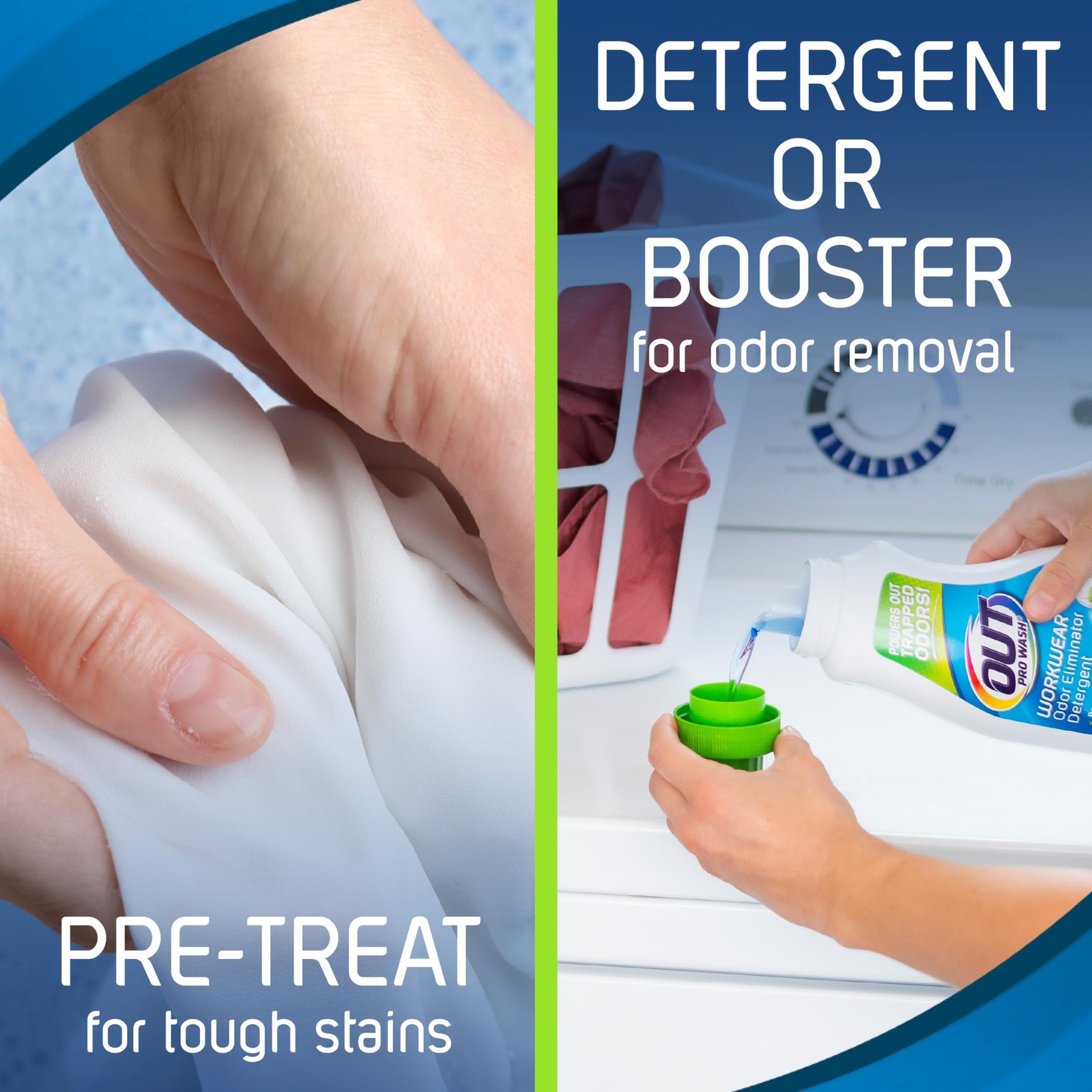 OUT ProWash Workwear Stain Remover Laundry Detergent and Odor Eliminator, Gre...