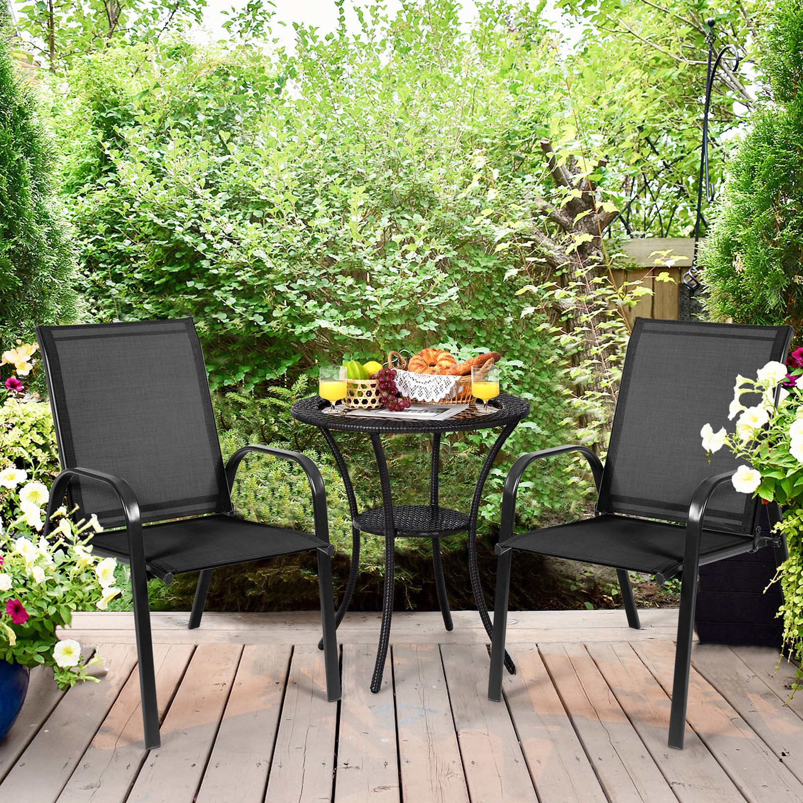 Set of 4 Patio Chairs Dining Chairs w/ Steel Frame Yard Outdoor Black