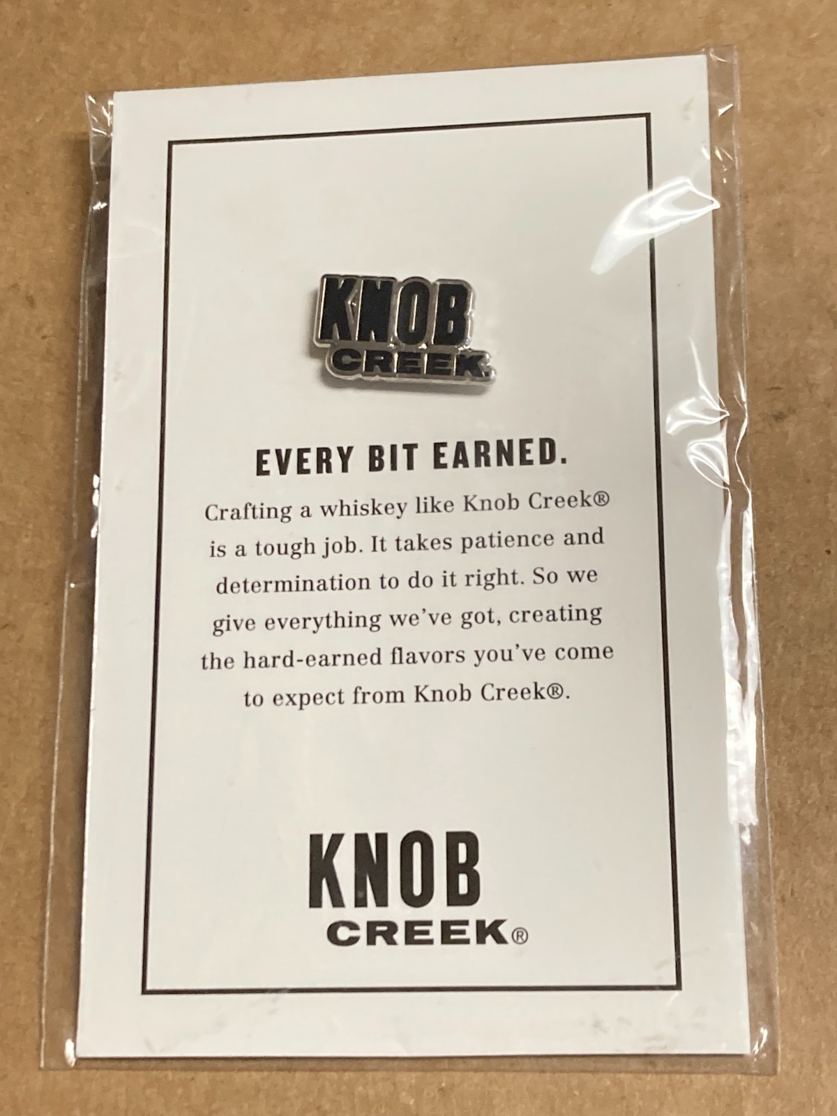 New Sealed Knob Creek Kentucky Straight Bourbon Whiskey Clermont, K.Y. Lapel Pin