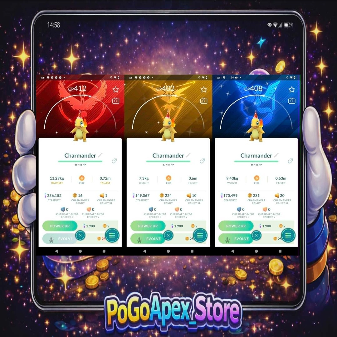 Shiny Charmander Party Hat Team Instinct/Valor/Mystic-20k or PTC