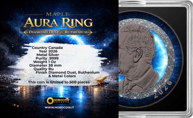 2026 Canada Maple Leaf Diamond Aura Ring 1 oz Silver Coin