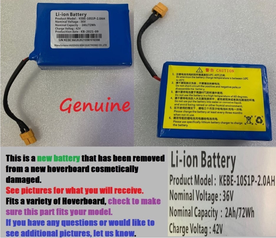Hover-1 I-200 Hoverboard Battery Replacement KEBE-10S1P-2.0AH 36V 2Ah 72Wh