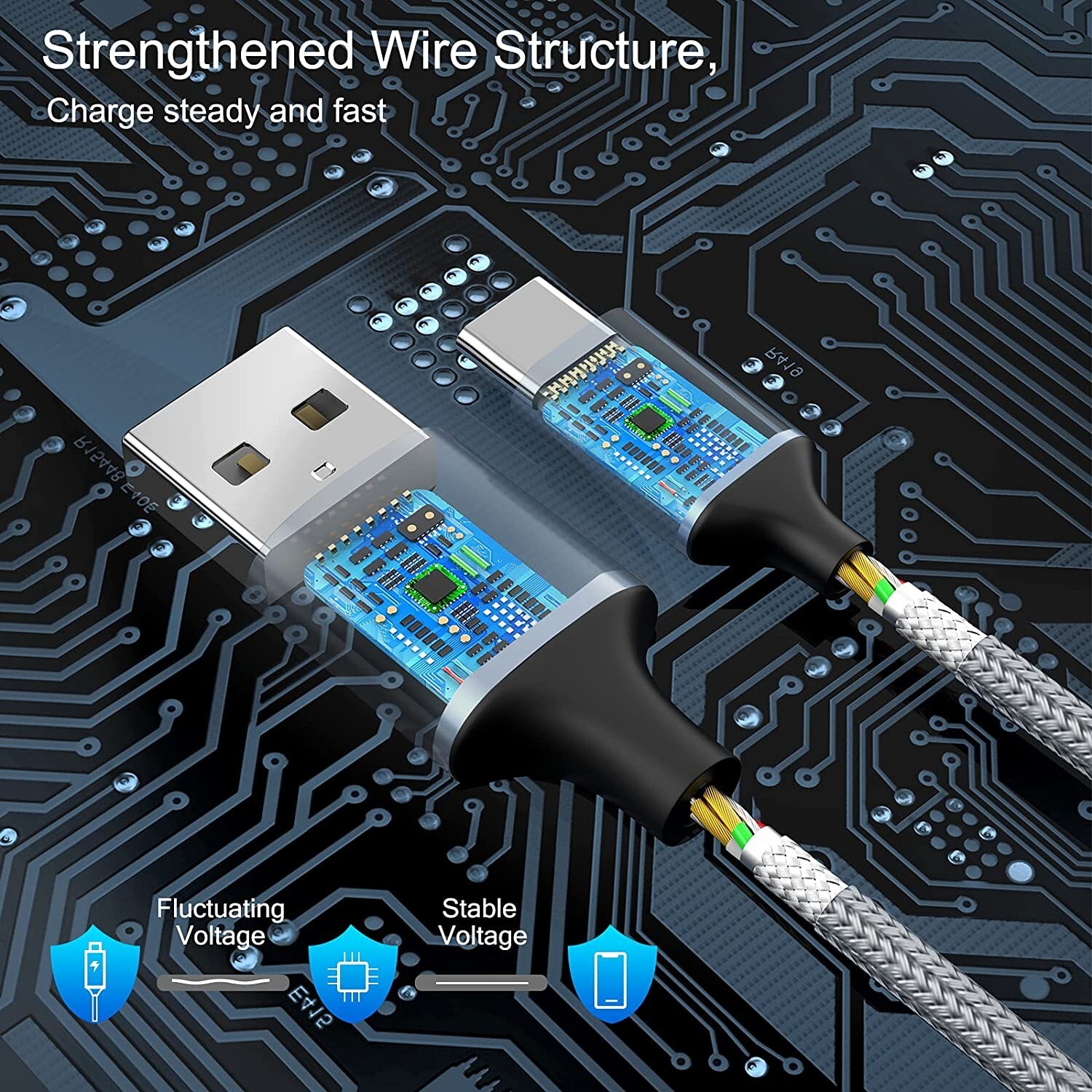 3Pack Braided USB C Type-C Fast Charging Data SYNC Charger Cable Cord 3/6/10FT