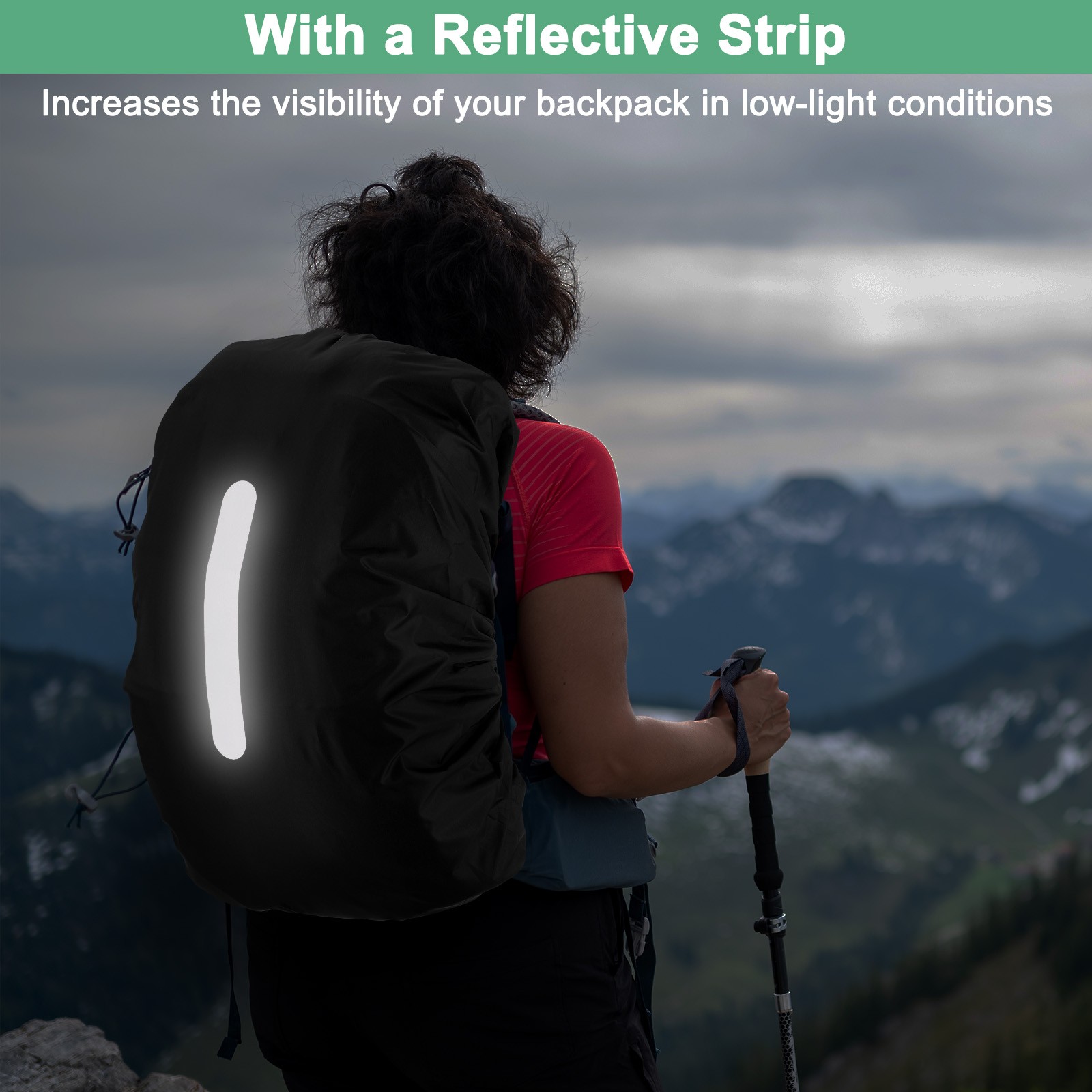 65L-75L Backpack Rain Cover with A Vertical Reflective Strap [Black]