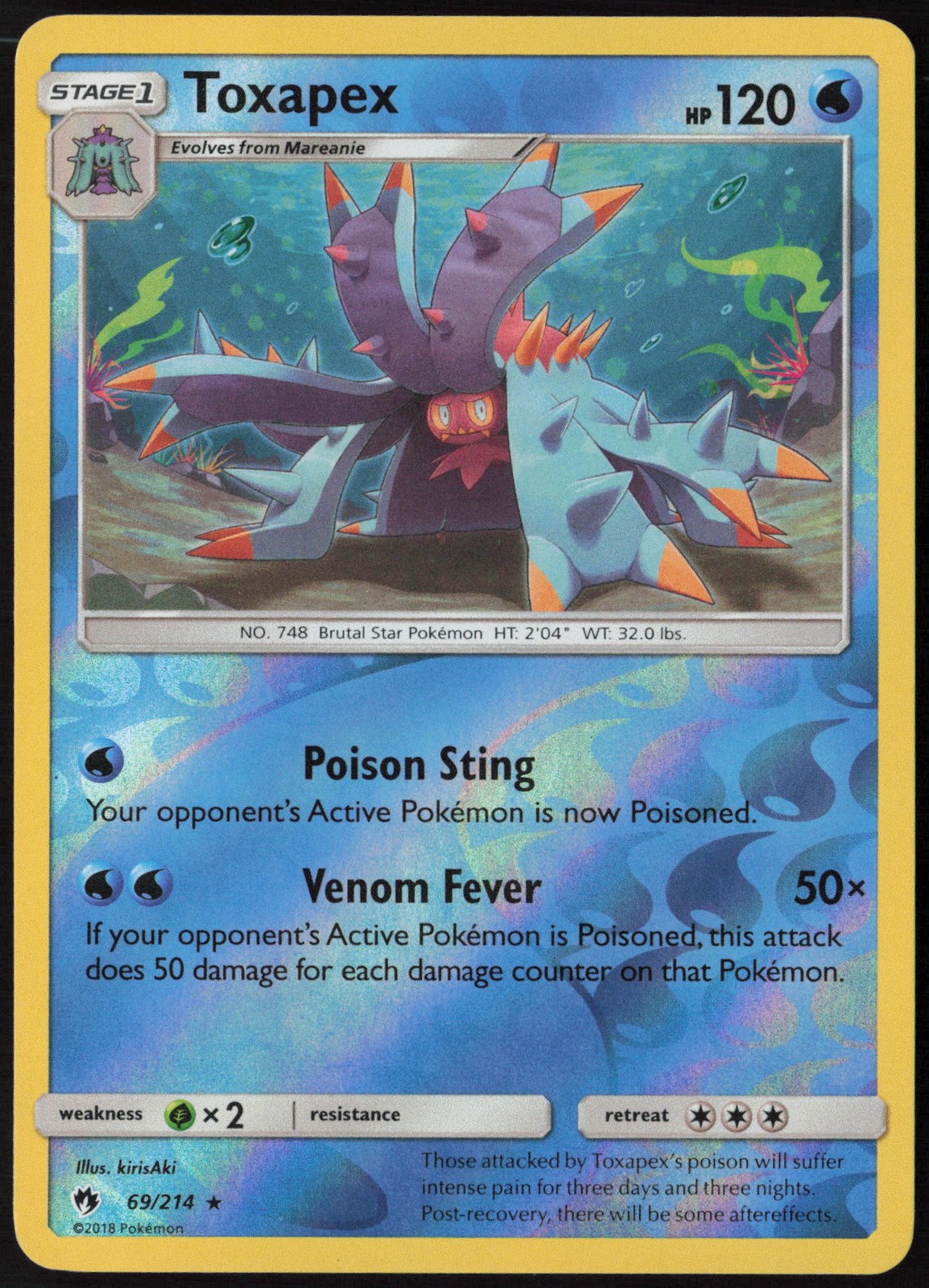 Toxapex Reverse Holo 69/214 SM - Lost Thunder NM