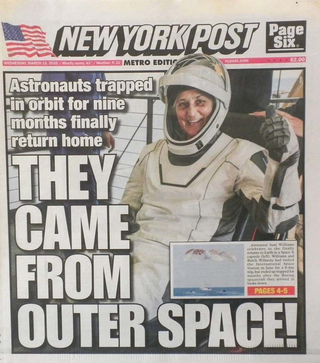 Astronauts Home From Outer Space - New York Post 3/2025