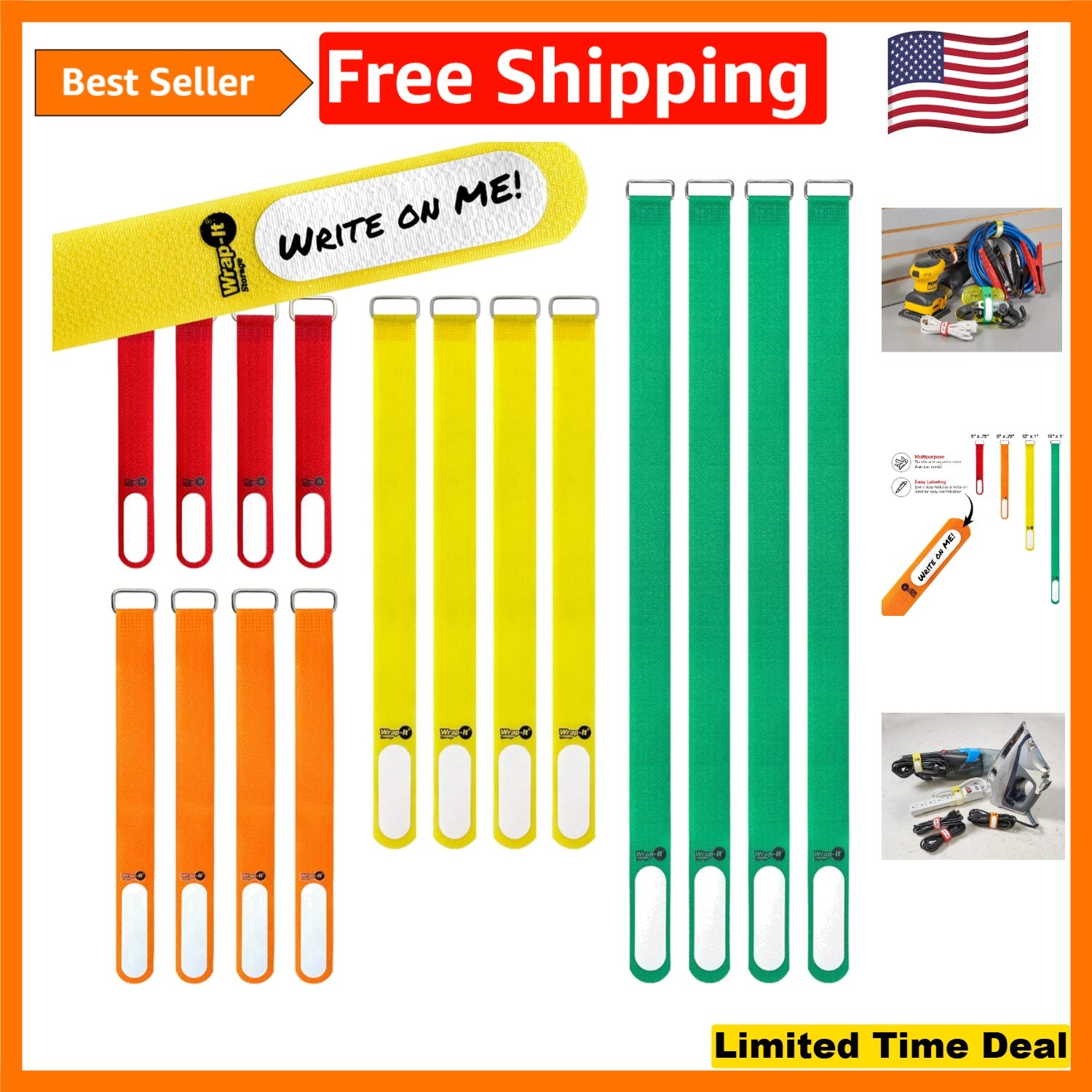 Durable Cinch Straps 16 Pack with Metal Buckles - Perfect for Home & Garage Use
