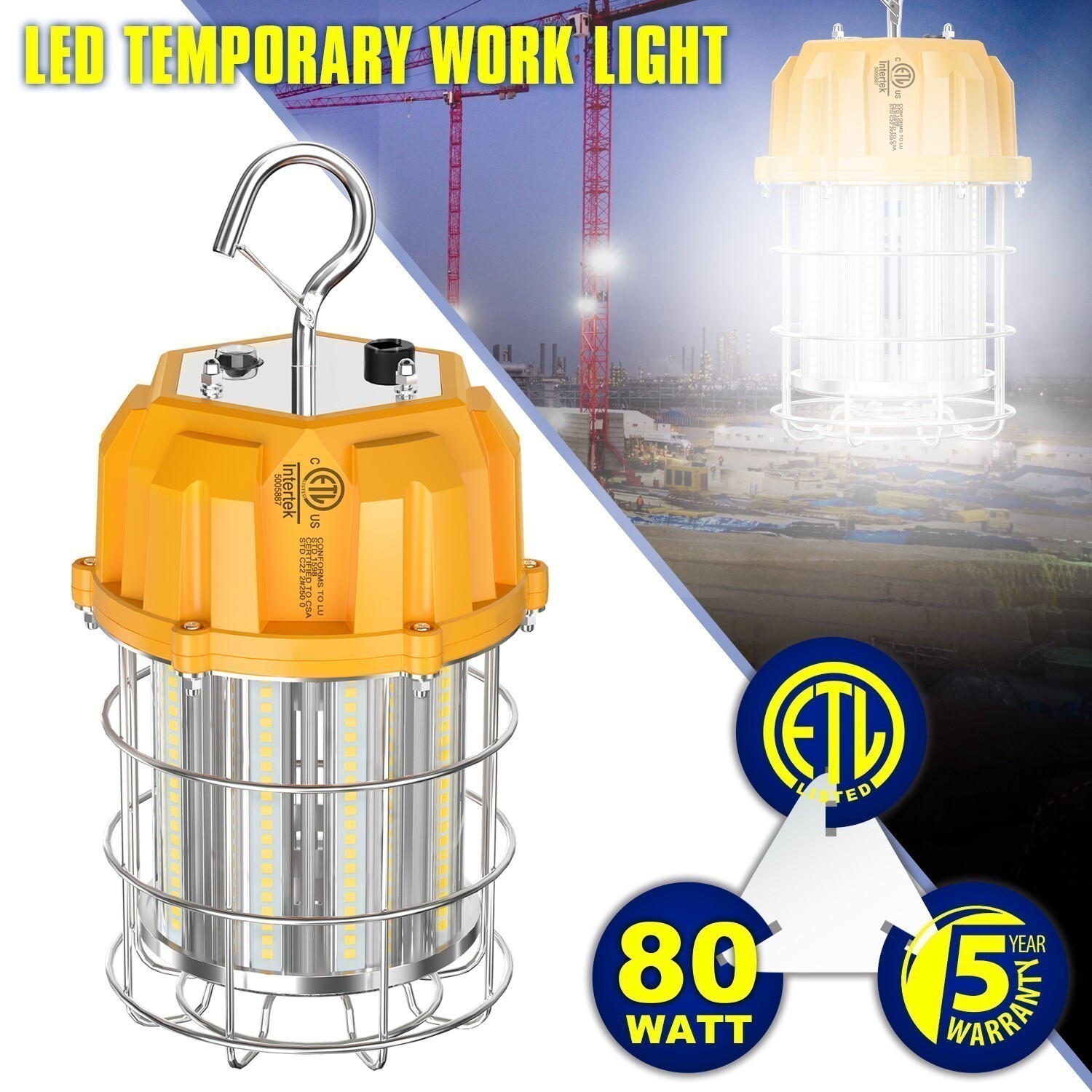 12000LM -LED Temporary Work Light 80W Constructions Workshop Hanging Lamp 5000K