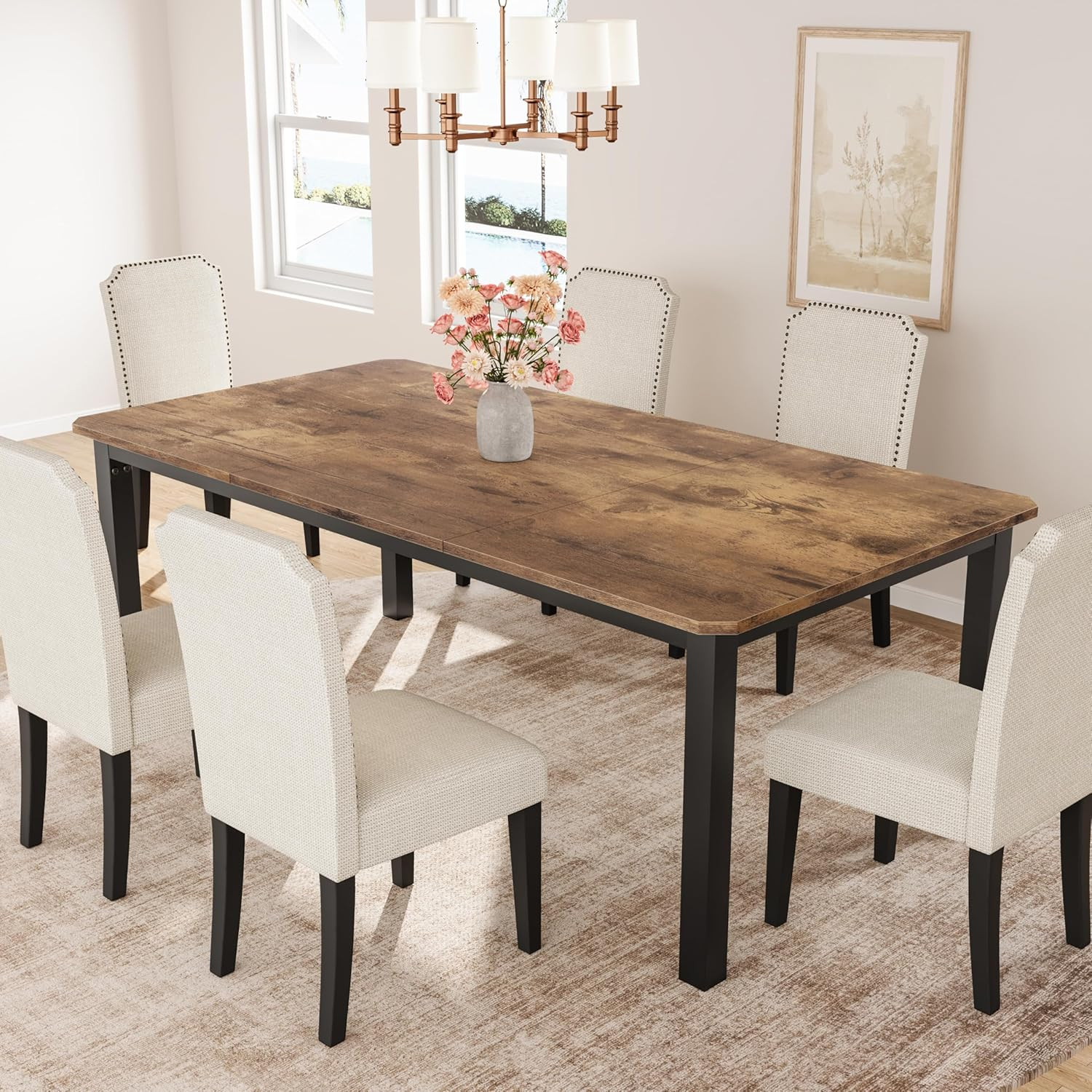 Industrial 78.7" Dining Table for 6-8, Sturdy Metal Frame, Multi-Use