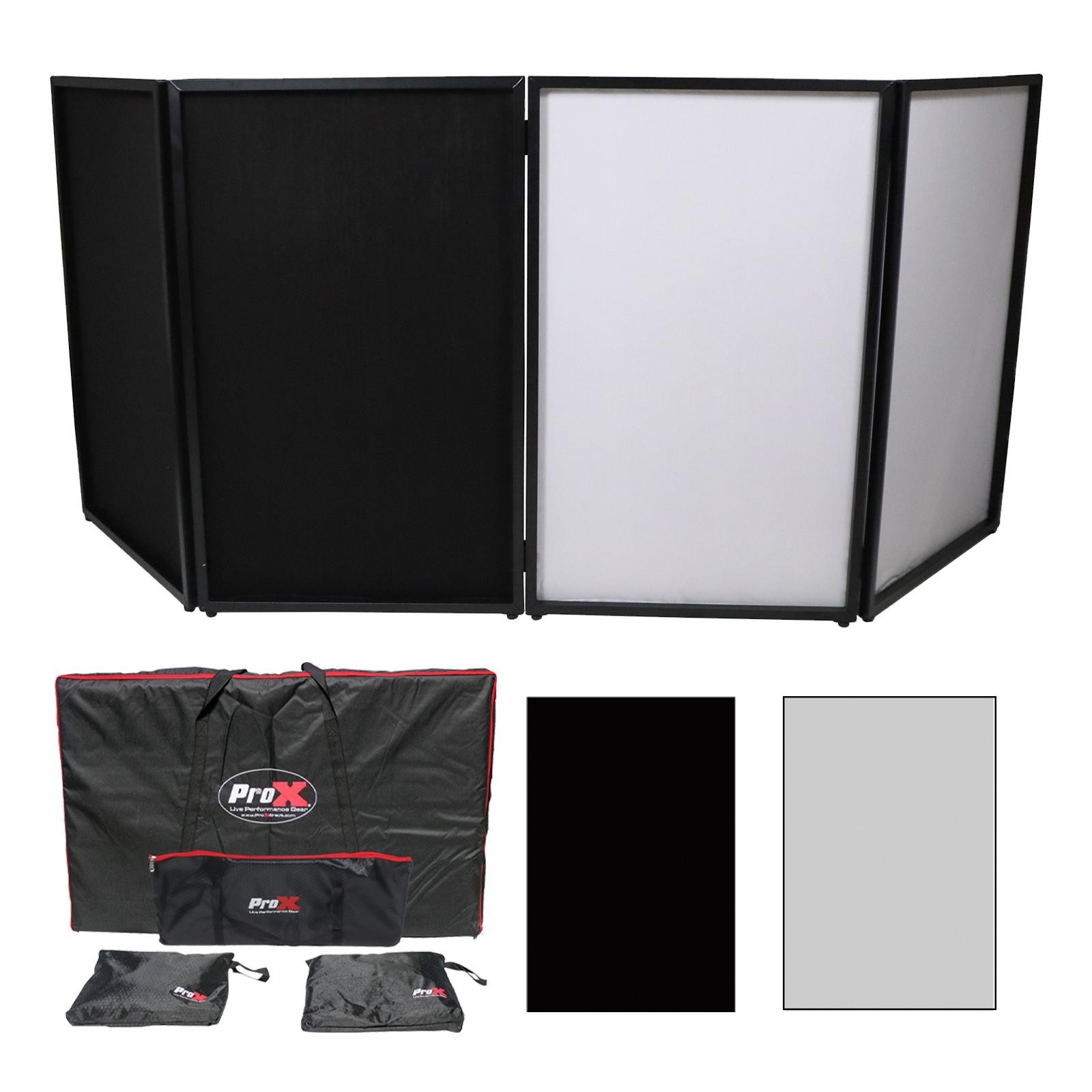 ProX XF-4X3048BMK3 Black Aluminum 4 Panel DJ Booth LED Facade & Bag