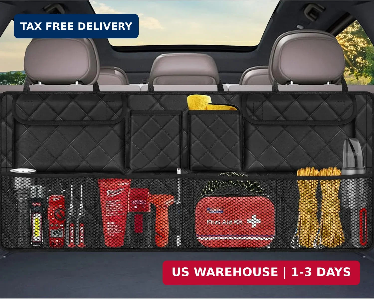 Car Trunk Organizer, Large Capacity Backseat Trunk Organizer (42"*18"), Collapsi