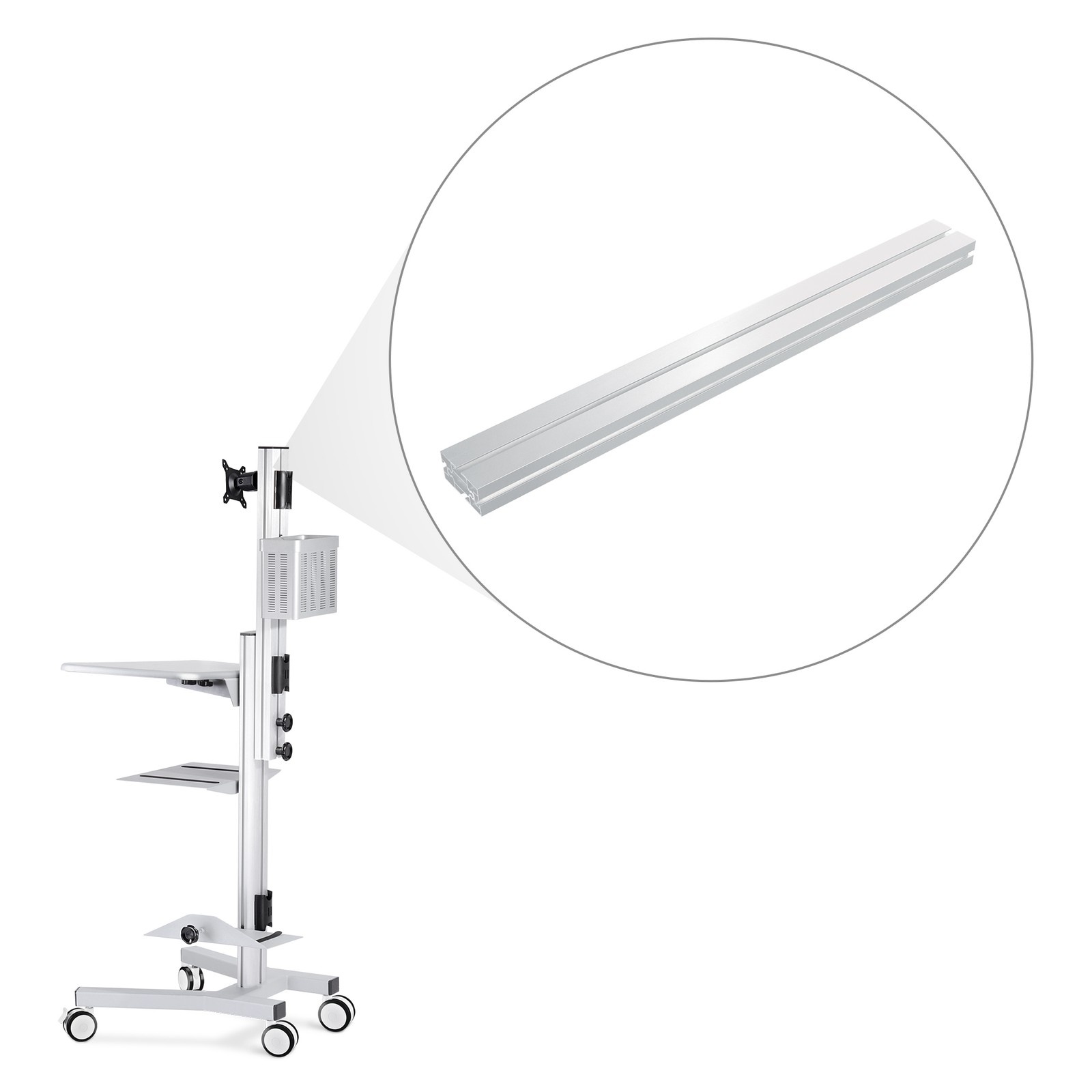 Yescom Extension Pole Support Pole for PC Mobile Cart Trolley Office Silver