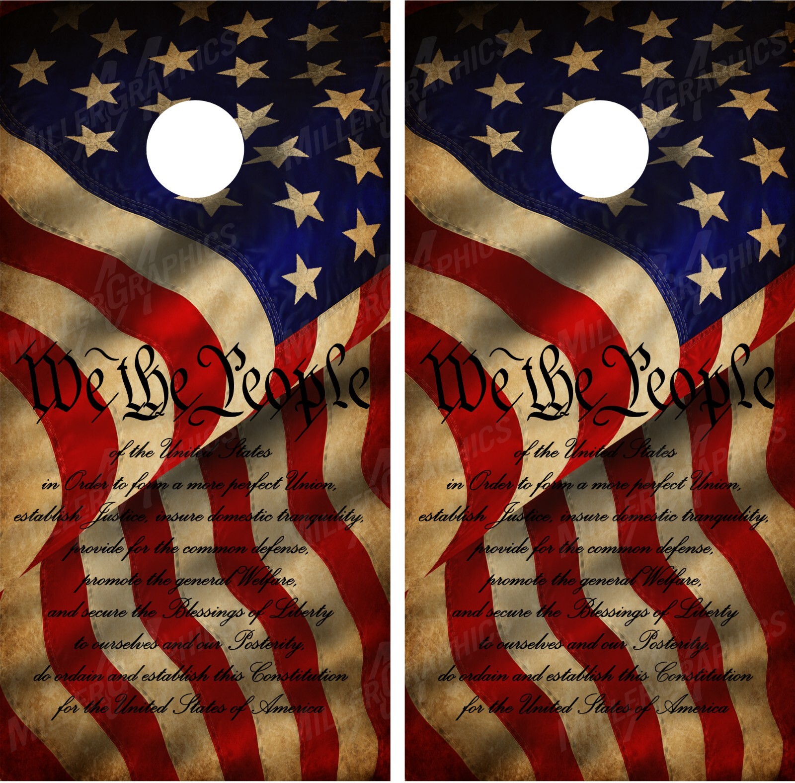 American Flag "We The People" V2 Constitution Cornhole Wraps Decals Graphics
