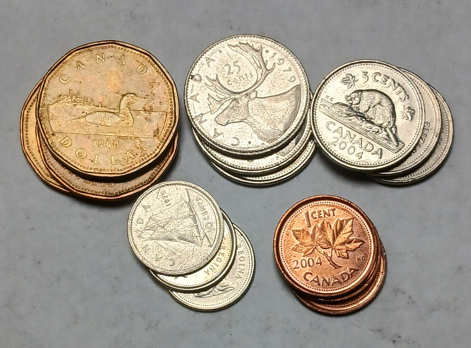Canada Elizabeth II Type Set 5x Coins - 1968-2022 Dates - 1 Cent to 1 Dollar