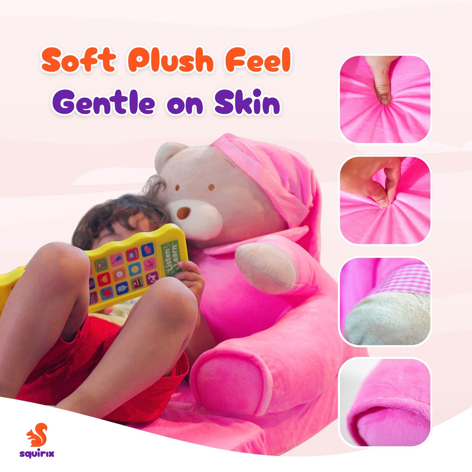 Folding Chair – Plush Teddy Bear Fold Out Chair Bed for Toddlers – Soft Kid C...