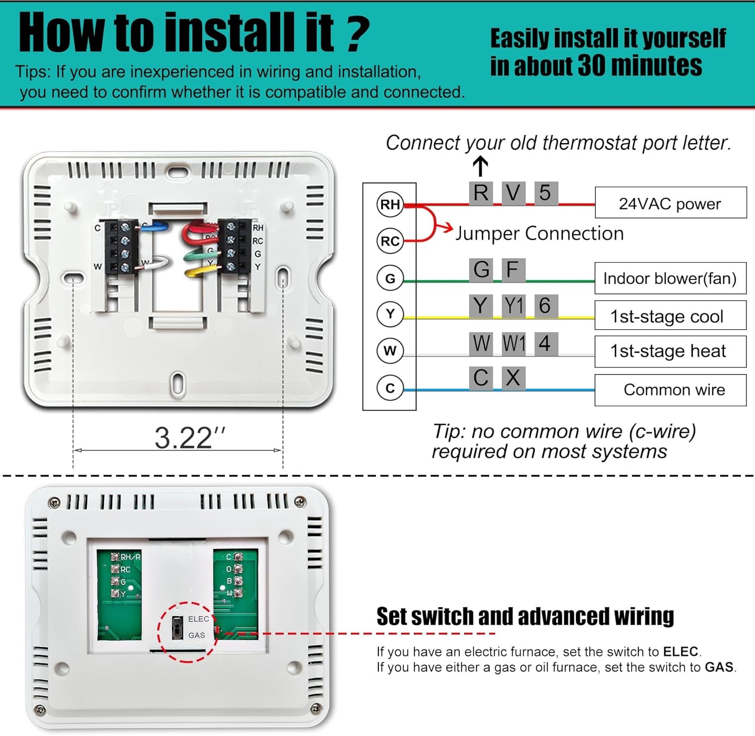 Non-Programmable Thermostat 1 Heat/1 Cool Conventional Single-Stage System