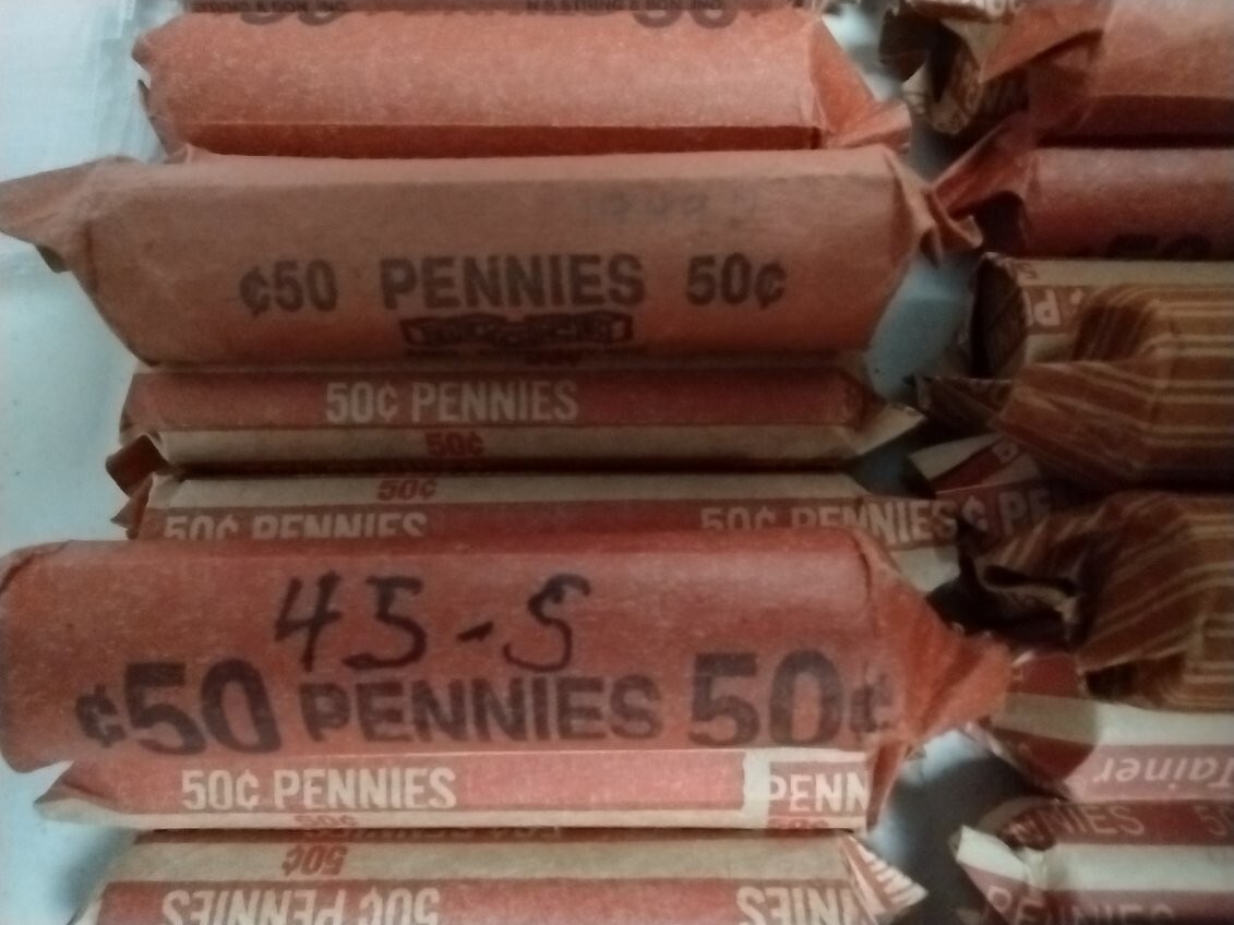 1945-S Lincoln Cent Roll - Good Dates - Average Circulated  (50 coins)
