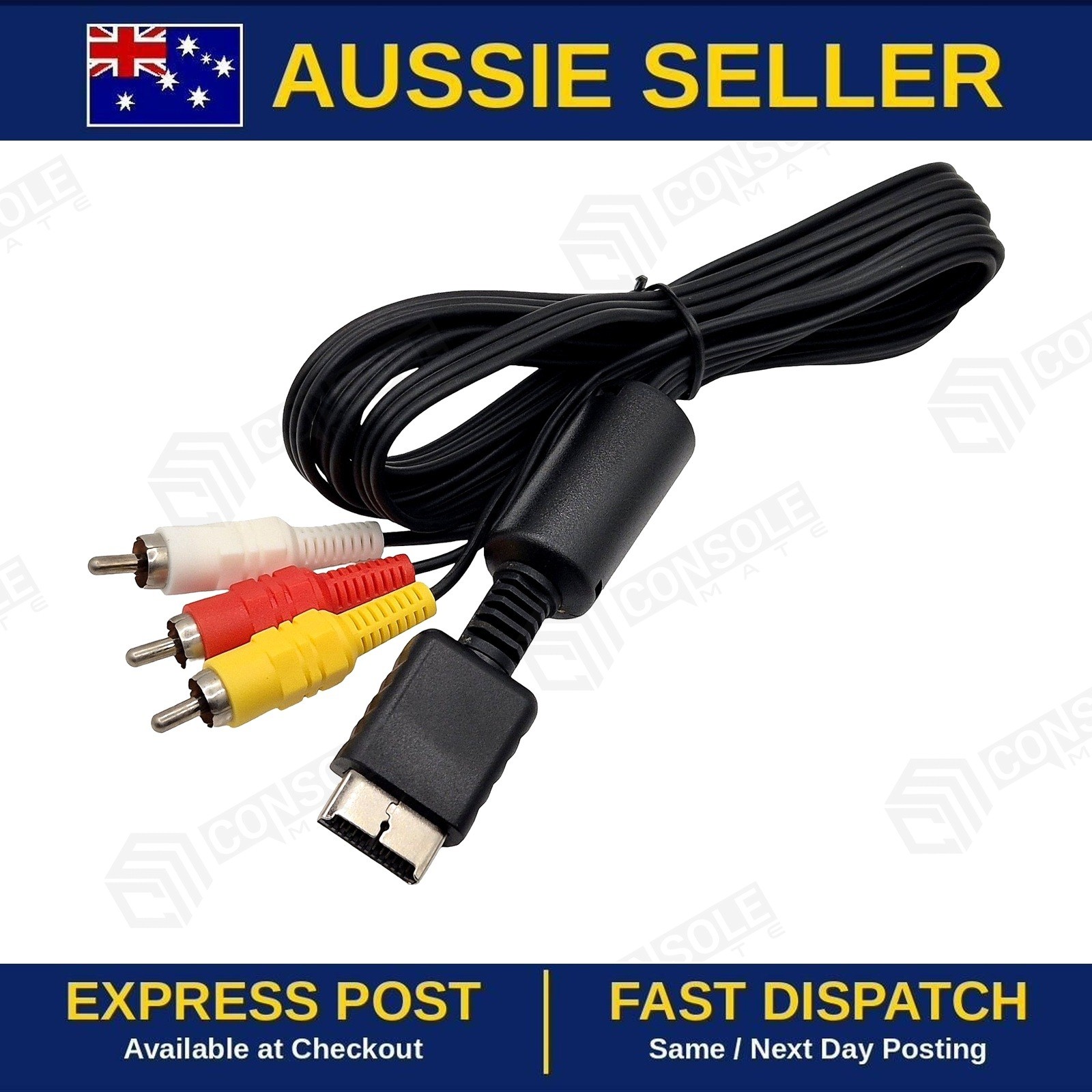 Composite RCA AV Cable for Sony PS1 PS2 PS3 PlayStation | 1.8m TV Lead Brand New