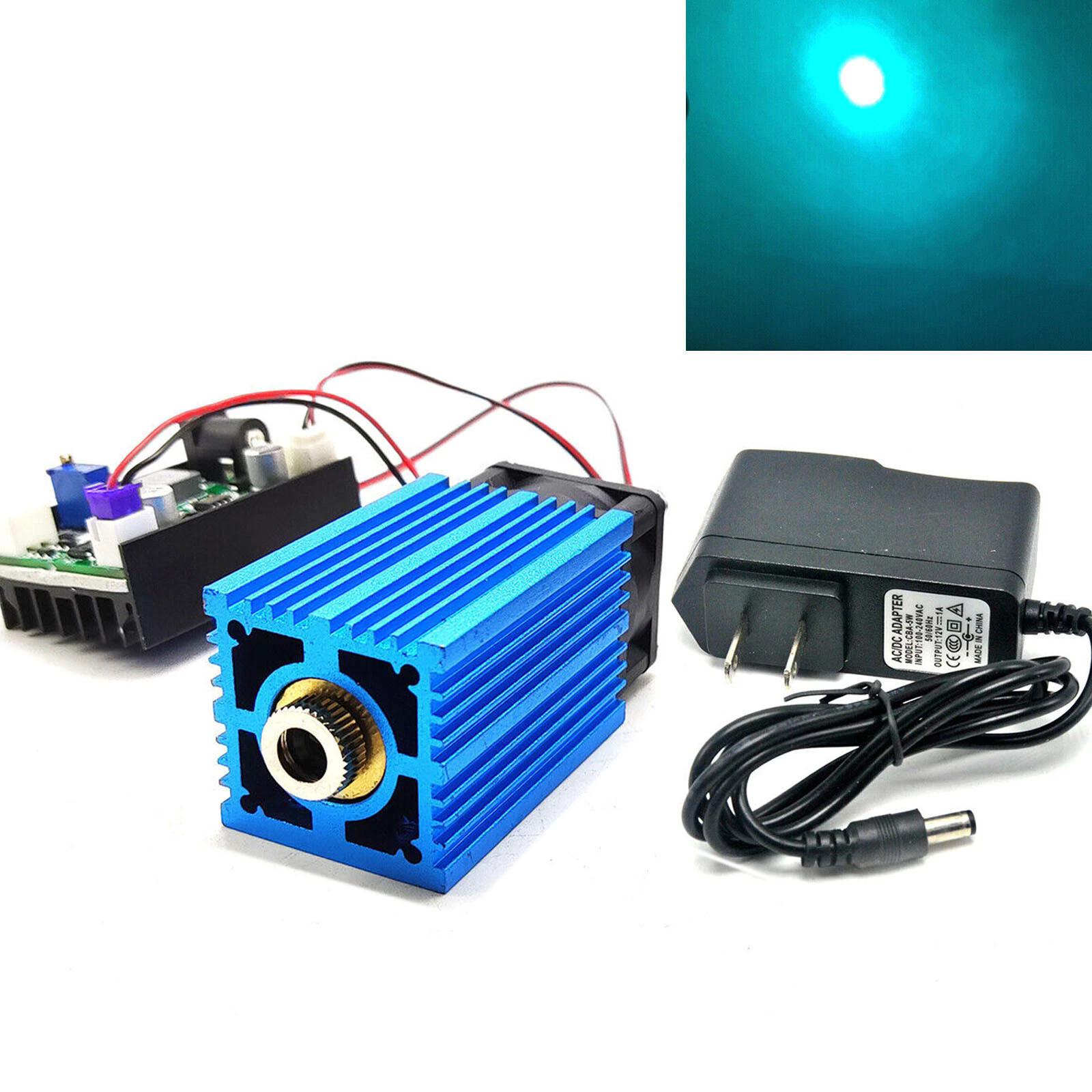 Focusable 488nm 60mW Cyan Blue Dot Stage Laser Diode Lighting Module 12V w/Fan