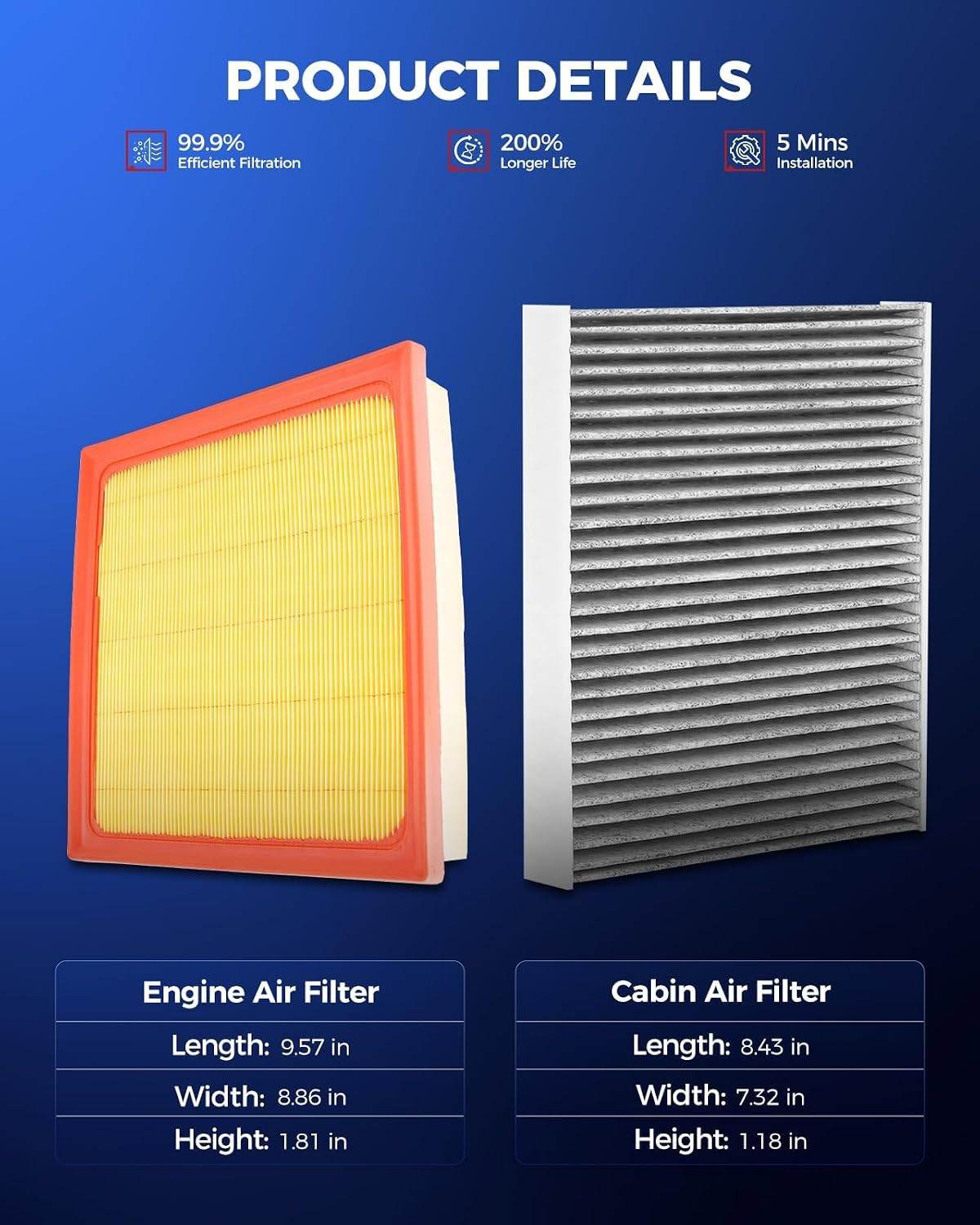 Engine & Cabin Air Filter Kit, Replacement for Toyota Camry, RAV4, Highlander, E