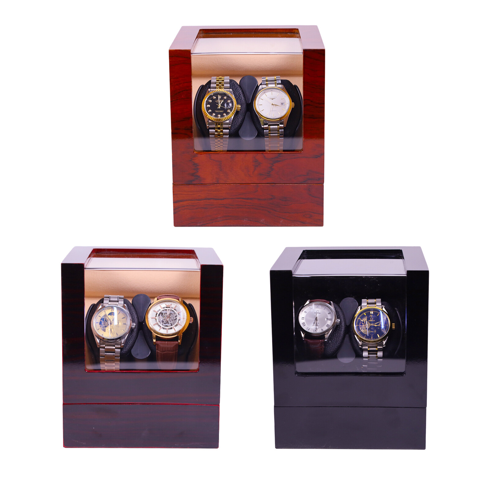 Automatic Rotation 2+0 Watch Box Double Watch Winder Storage Display Case Gift