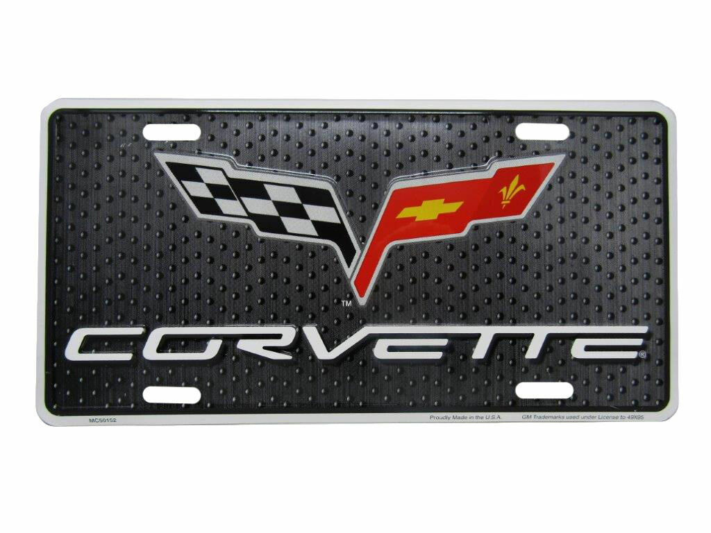 Chevrolet Corvette Racing Flags Embossed Metal License Plate