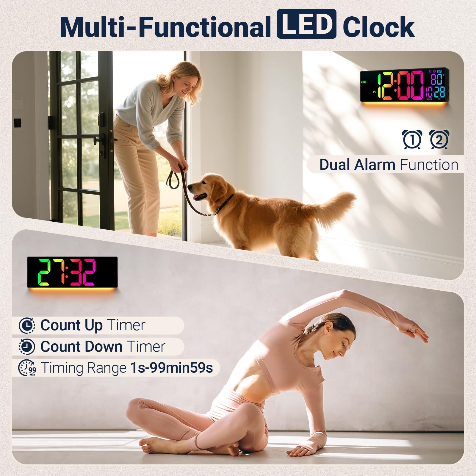 16.5" Large Digital Wall Clock with Remote Control, Auto-Dimming Display with...