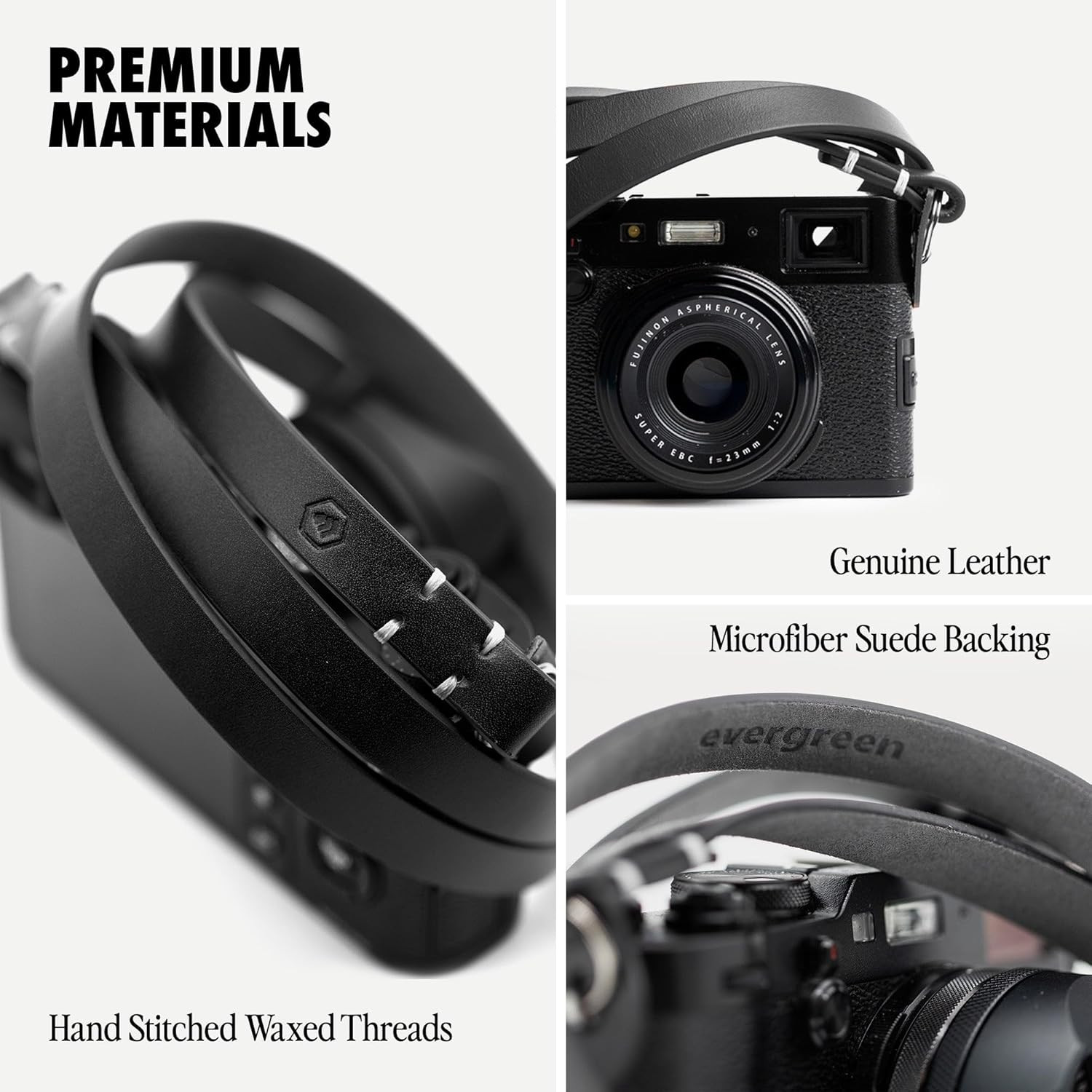 Evergreen Leather Camera Strap – Split Ring, 28" or 38" Compatible with Fuji Son