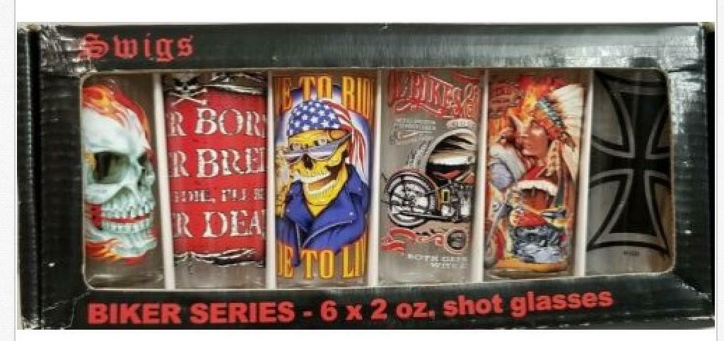 Swigs Biker Series Set of Six 6 x 2 oz. Shot Glasses Free Priority Shipping