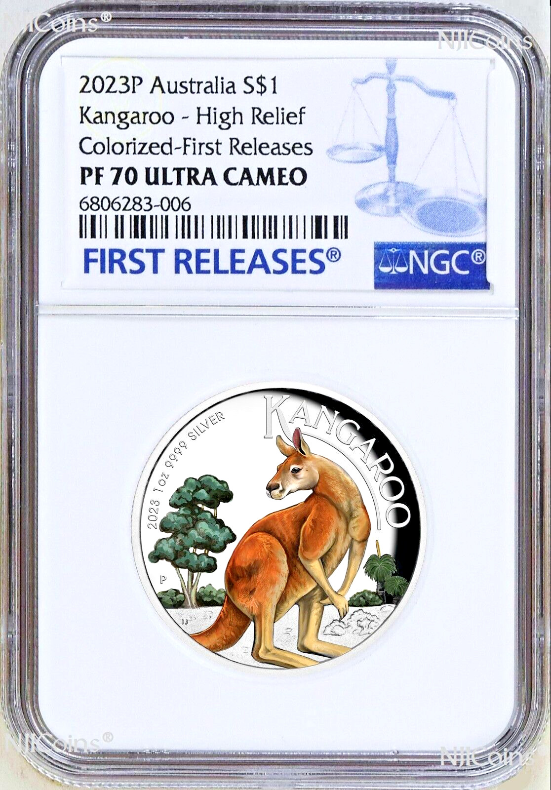 2023 Colored HIGH RELIEF 1oz Silver Kangaroo $1 Coin NGC PF70 FR Blue Label