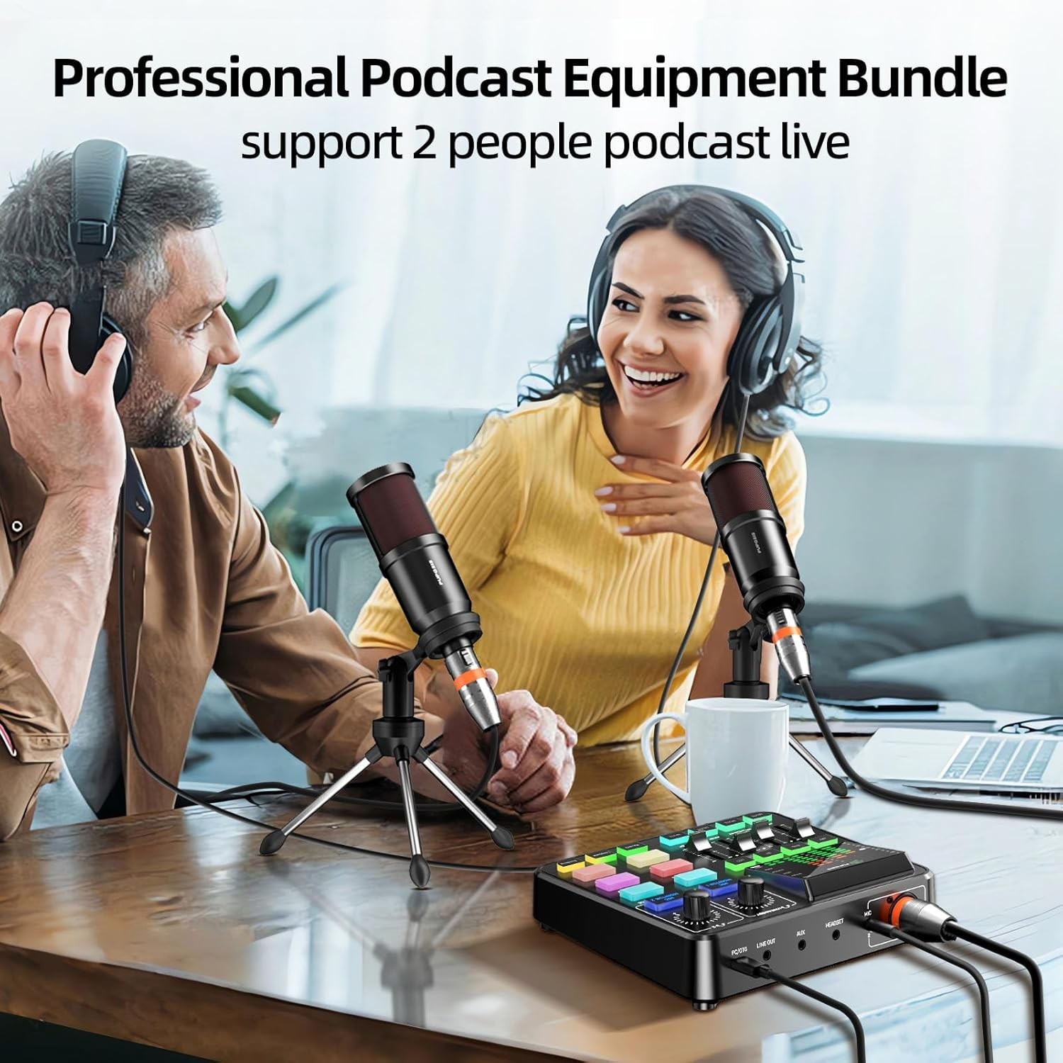 Podcast Equipment Bundle Audio Mixer with XLR Dynamic Microphone Pro-preamp