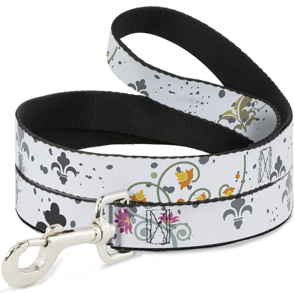 Dog Leash Flower Splatter White/Gray NARROW 0.5"