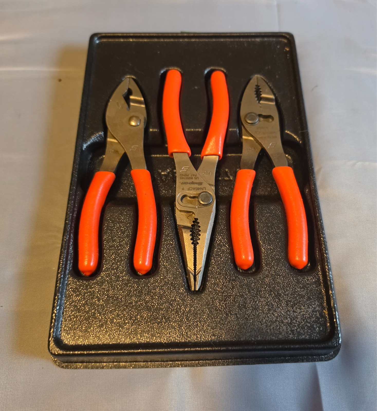 Snap-on  PL347ACFO 8" Talon Grip Slip-Joint Pliers  3 piece set Nice! Orange