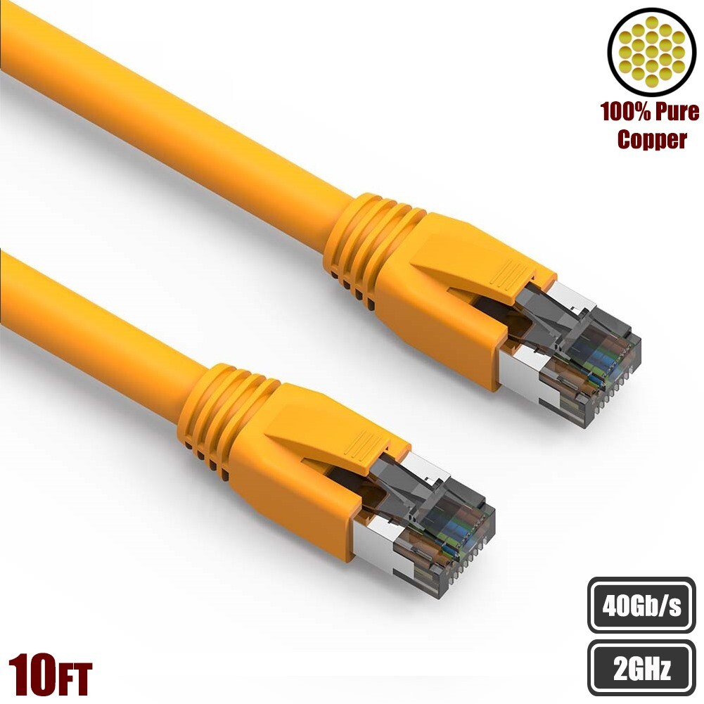 10FT Cat8 RJ45 Network LAN Ethernet S/FTP Cable Copper Wire 2GHz 40Gbps Yellow
