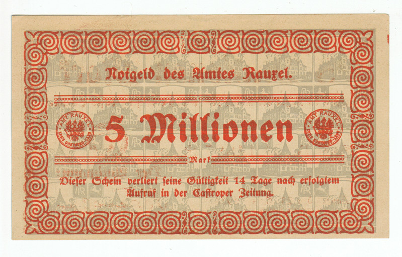 GERMANY BANKNOTE 5 MILLION MARK RAUXEL 1923