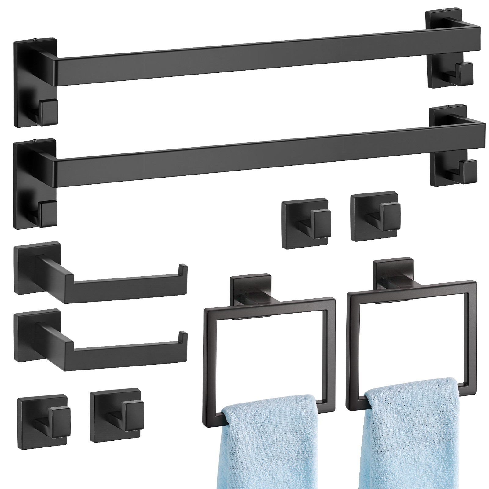 Uimoso 10-Piece Matte Black Bathroom Hardware Set with 24-Inch Towel Bar