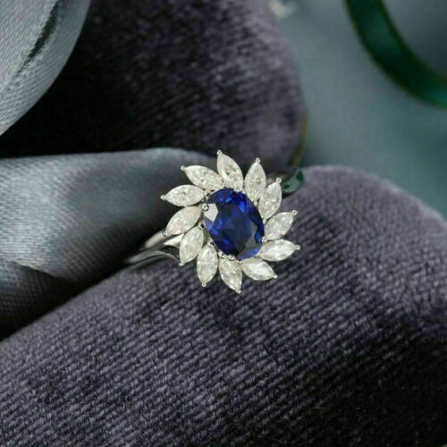 2.80 Ct Oval Cut Natural Sapphire Diamond Lab-Created Engagement Ring 925 Silver