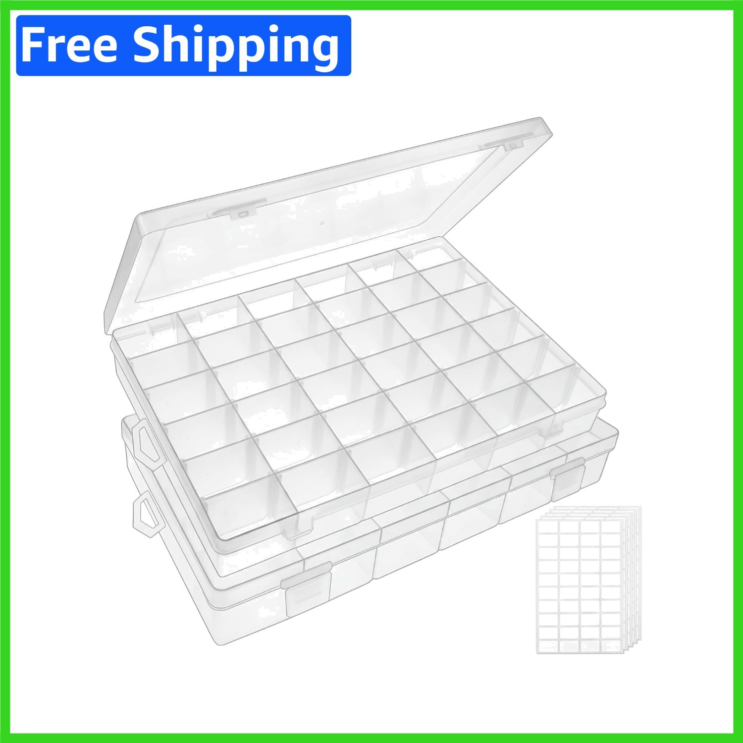 Versatile 36-Compartment Clear Plastic Storage Box - 2 Pack for Crafts & Jewelry