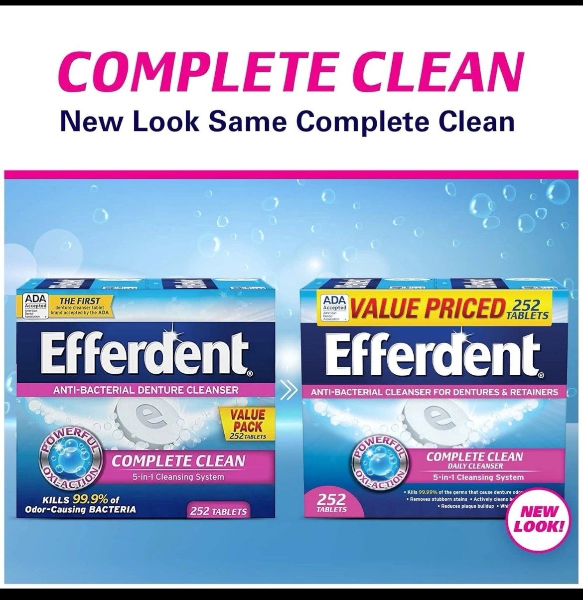 Denture Cleanser Tablets, Complete Clean, Tablets, Multicolor, 252 Count...