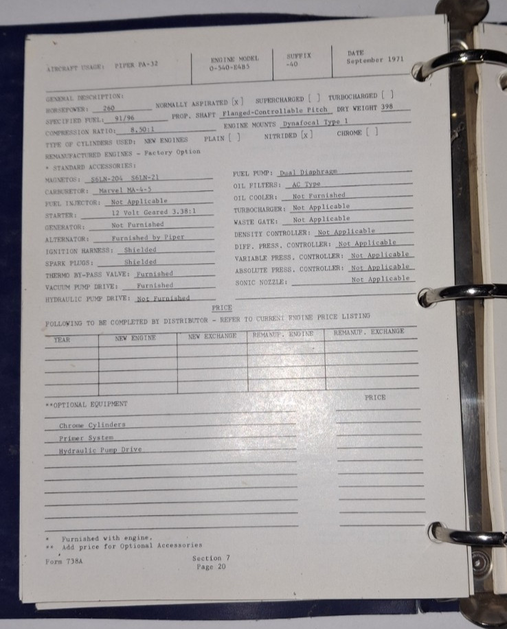 Engine Model Description and Aircraft Application Manual 1971 AVCO Lycoming Div.