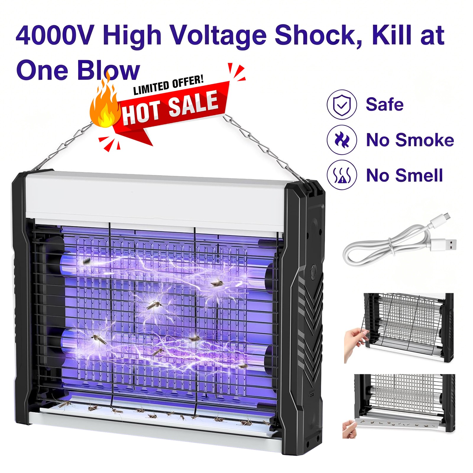 12 in Bug Zapper Indoor 2026, 4000V Mosquito Zapper Indoor for Home,Patio Yard