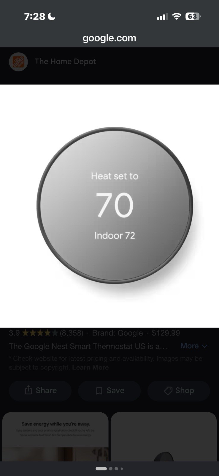Google Nest Thermostat Wi-Fi Programmable Touch, Google Home Compatible Charcoal