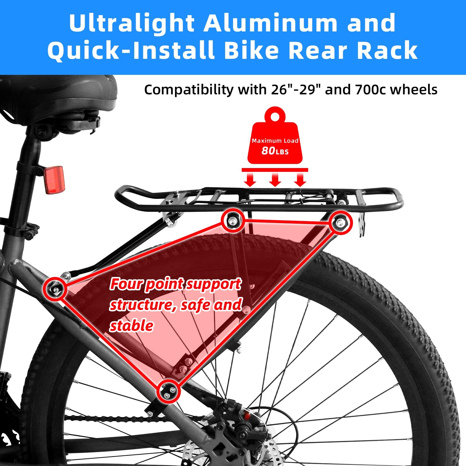 2025 Upgraded Generies Biking Universal Adjustable Bike Rear Rack, Bike Carri...