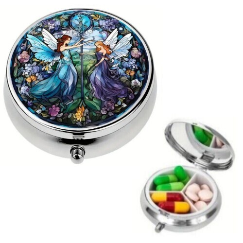 Mini Decorative Metal Round Pill Box, 3 Compartment Mini Decorative Pocket Size