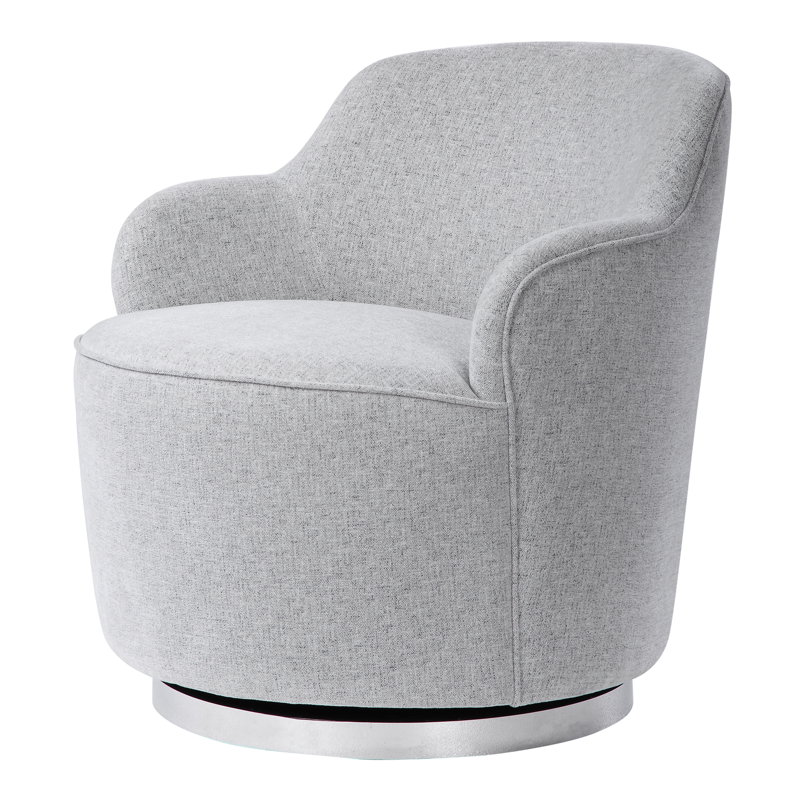 Elegant Soft Gray Swivel Accent Chair Round Barrel Minimalist Silver Spinning