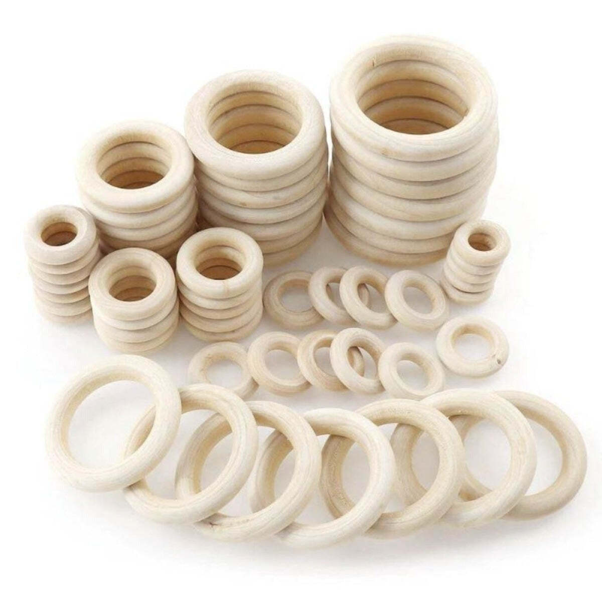 Natural Wood DIY 1.5cm-10cm Wooden Beads Pendant Macrame Circles Rings Beads Unf