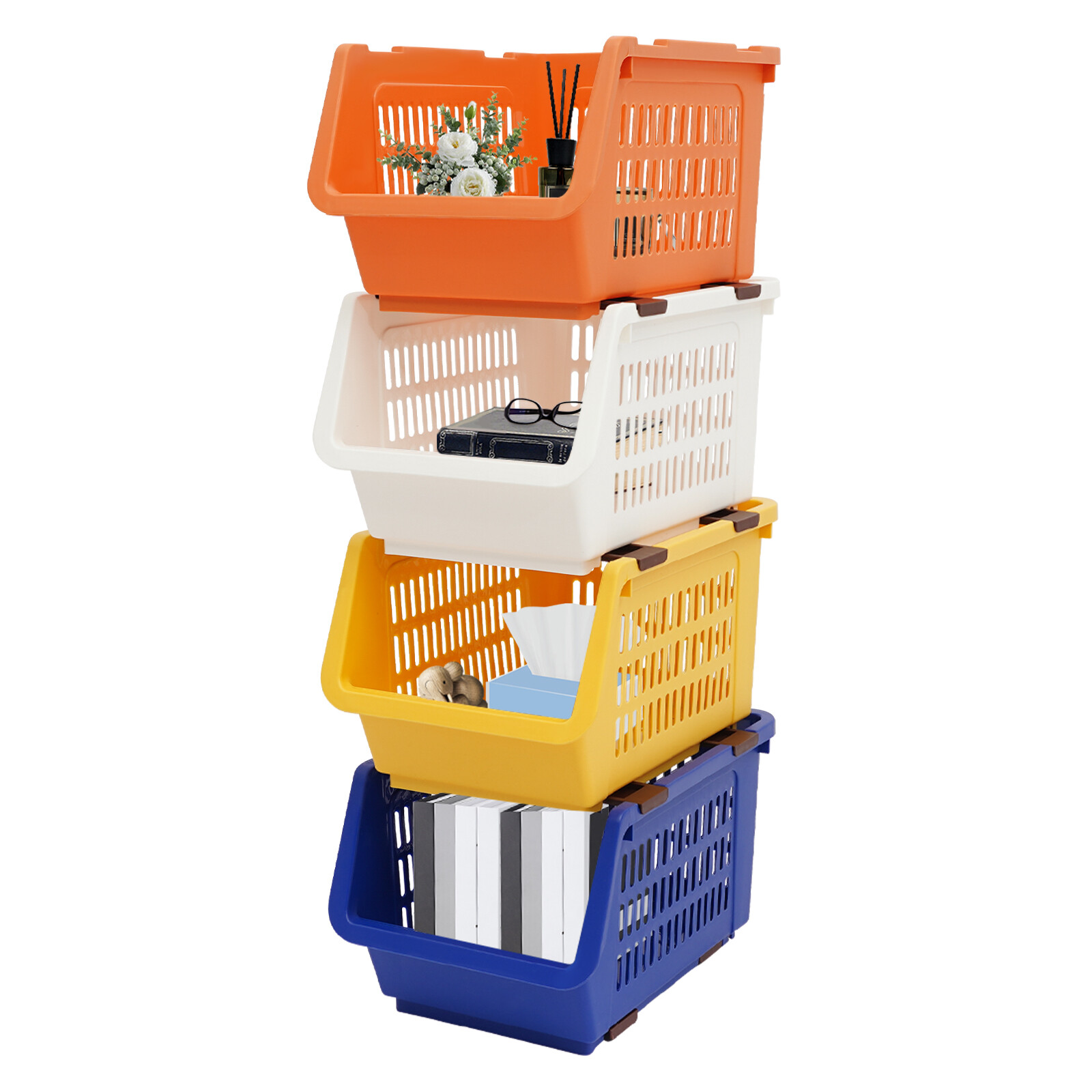 4 PCS Stacking Storage Baskets Stackable Organizing Bins Household Holding Cases
