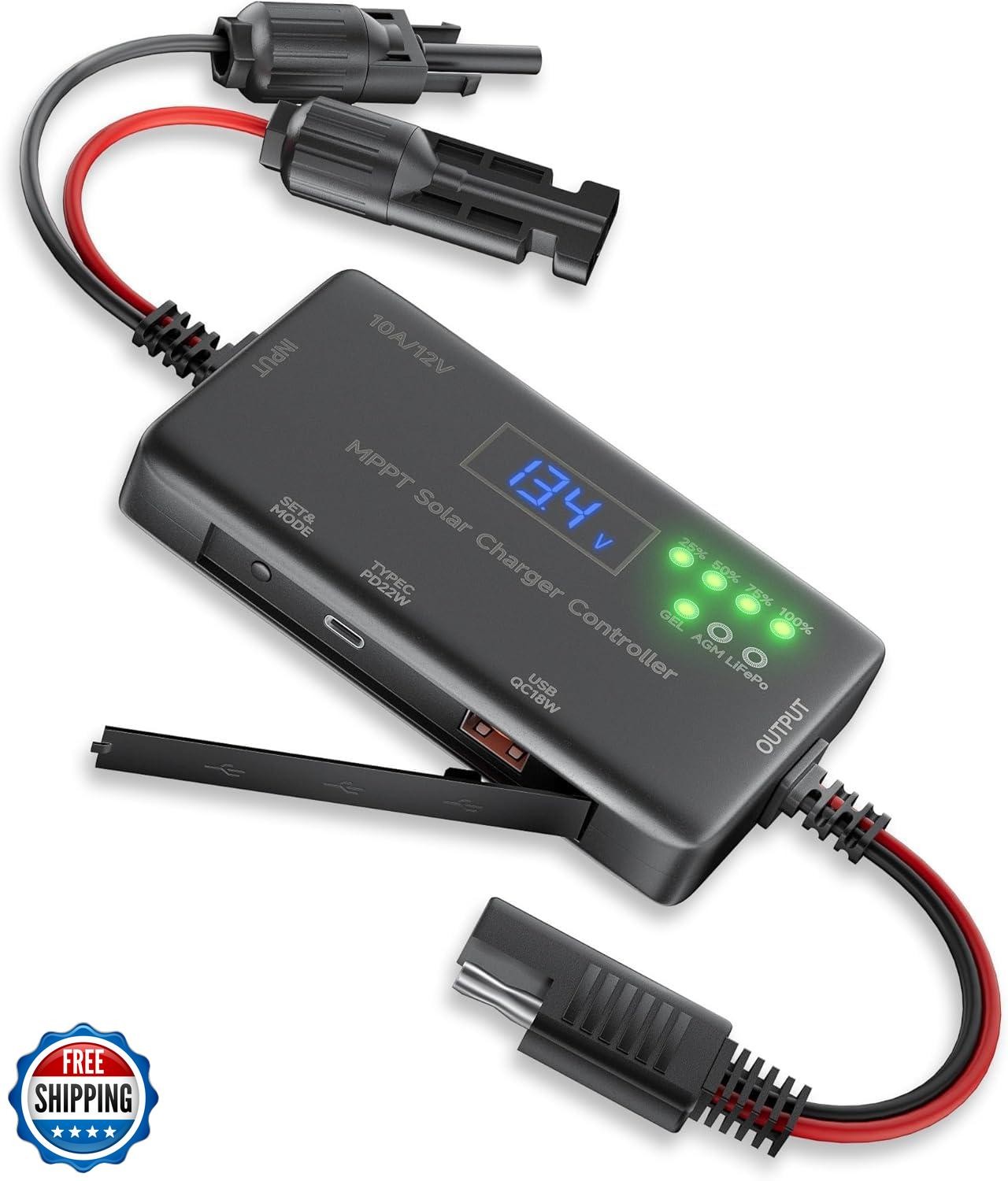 MPPT Solar Charge Controller 12V 10A, Solar Panel Charge Controller with Type