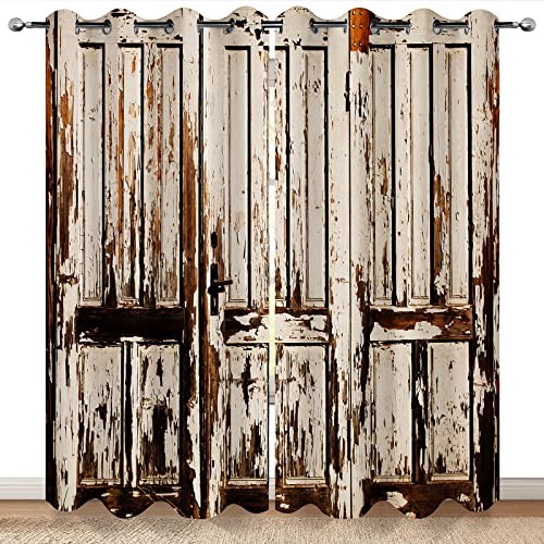 Rustic Wood Barn Door Blackout Curtains Village 42"W x 63"L (Pack of 2) Wood2