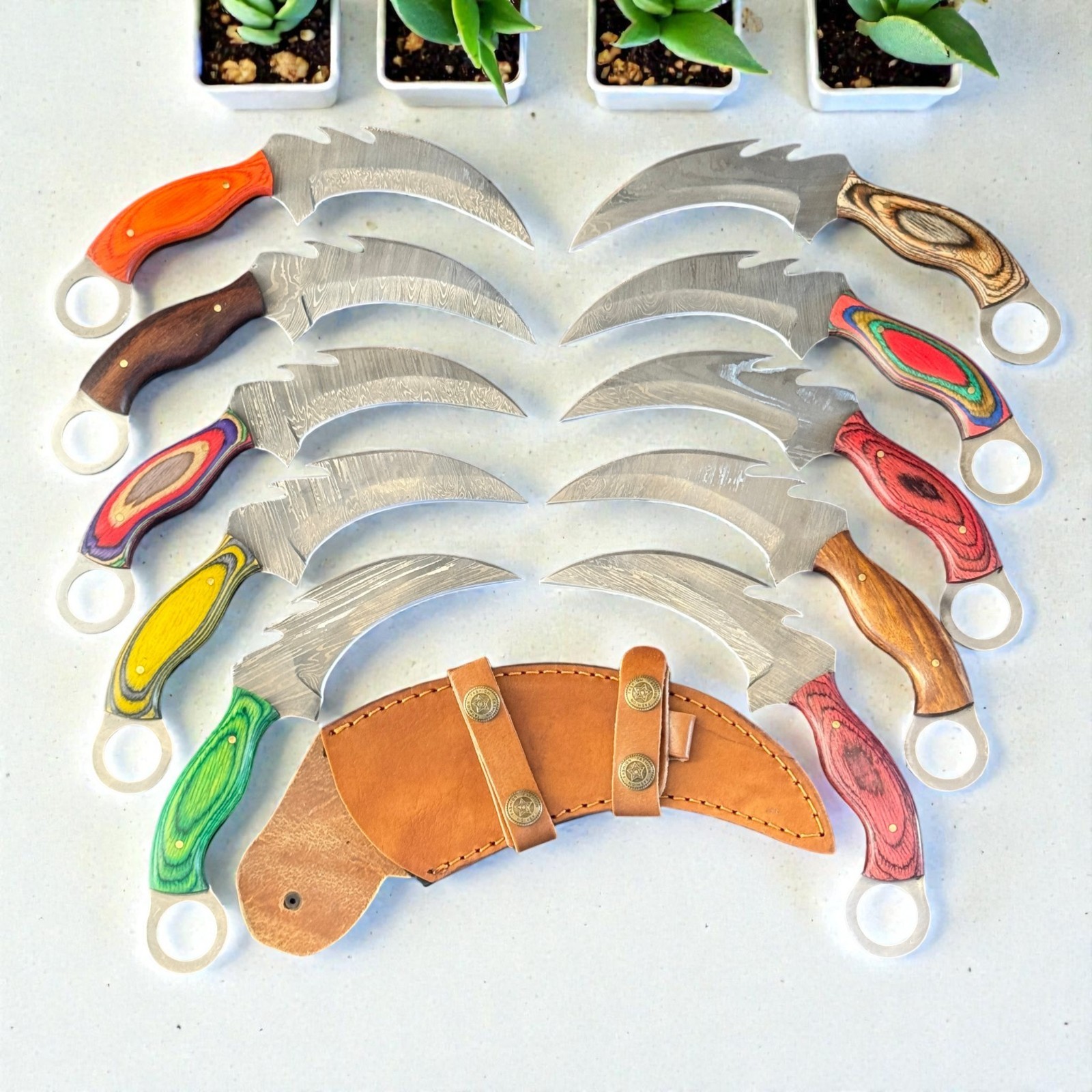 Karambit Knife | Lot of 10 | Damascus Steel | Pakka Wood Handle | Handmade D254